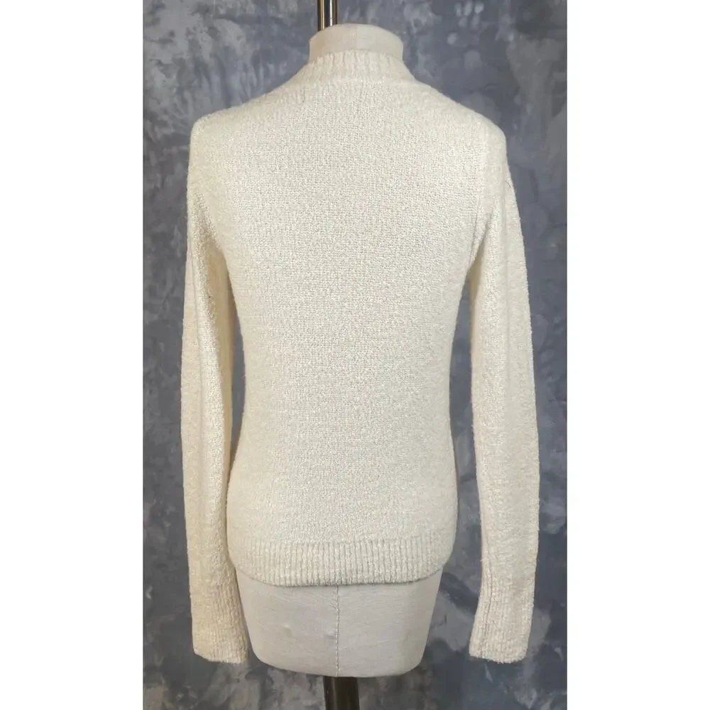 Everlane Teddy Boucle‎ wool blend cream V-neck sweater S minimalist neutral